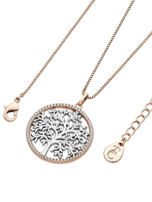 Two Tone Rose Gold Circle And Silver Tree Pendant