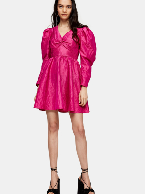 Pink V Neck Taffeta Mini Dress