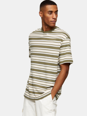 Khaki And Camel Stripe Pique Oversized T-shirt