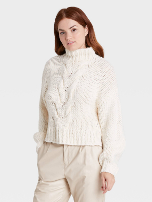 Women's Mock Turtleneck Cable Knit Pullover Sweater - Prologue™