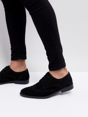 Asos Design Derby Brogue Shoes In Black Suede