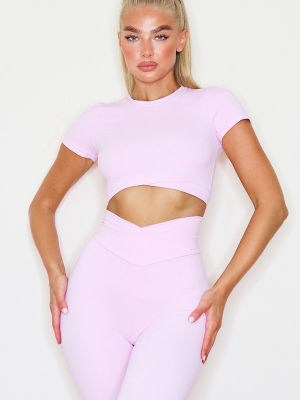 Baby Pink Sculpt Luxe Cross Hem Gym Crop T-shirt