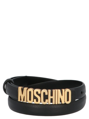 Moschino Logo Plaque Pebbled Belt