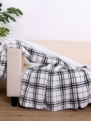 60"x70" Reversible Plaid And Sherpa Throw Blanket Black - Better Living