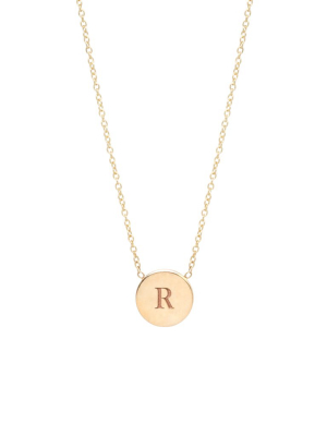 14k Small Engraved Initial Disc Necklace