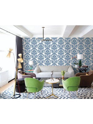 Bonaire Damask Wallpaper In Blue From The Tortuga Collection By Seabrook Wallcoverings