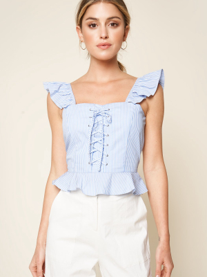 Averi Striped Lace Up Peplum Top