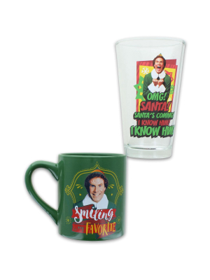 Silver Buffalo Elf Movie Omg Santa 14oz Ceramic Mug & 16oz Pint Glass Set