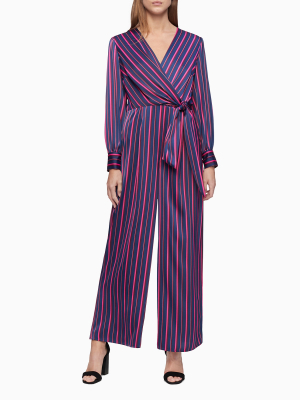 Multistripe V-neck Belted Jumpsuit