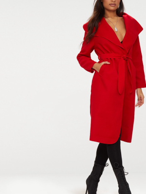 Veronica Red Oversized Waterfall Belted Coat