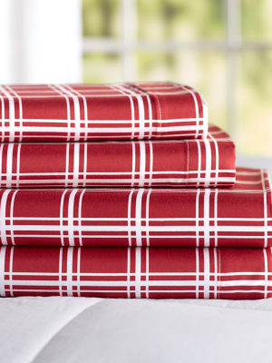 Lakeside Red And White Windowpane Bedding Sheet Set With Pillowcases