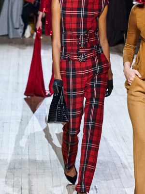 Belted Tartan-plaid Wool Top