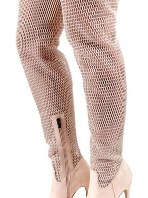 M484 Cream Mesh Thigh High Stiletto Boot