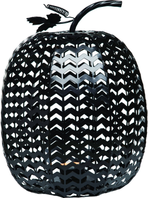 Transpac Metal 12 In. Black Halloween Punched Pumpkin Candle Holder