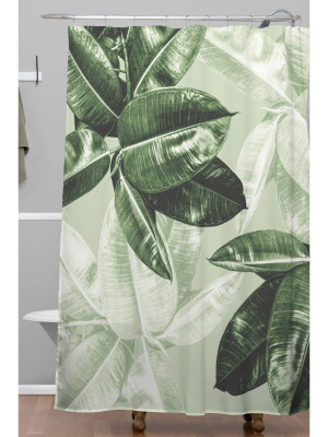 Magda Opoka Green Tropical Leaves Shower Curtain Green - Deny Designs