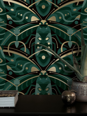 Gold Metallic Wallpaper Art Deco Animaux In Beetle Green By Kek Amsterdam