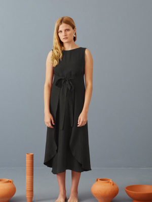 Riviera Wrap Dress In Black Tencel