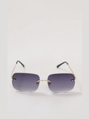 Black Faded Lens Rimless Square Sunglasses