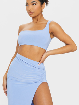 Cornflower Blue Slinky One Shoulder Crop Top