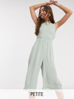 Miss Selfridge Petite Shirred Jumpsuit In Sage