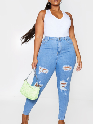 Prettylittlething Plus Light Wash Distressed 5...