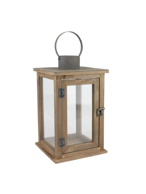 12.9" Stonebriar Rustic Wooden Candle Holder Lantern - Ckk Home Decor