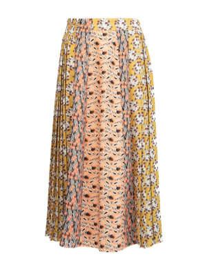 Prada Mixed Print Pleated Skirt