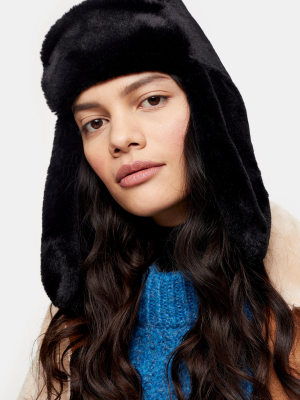 Black Faux Fur Trapper Hat