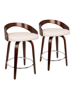 Set Of 2 Grotto Mid Century Modern Counter Height Barstool With Swivel Faux Leather Cherry/white - Lumisource