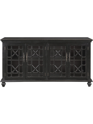 Edward Mirrored 4 Door Media Credenza Black - Treasure Trove