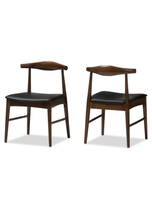 Set Of 2 Winton Mid Century Modern Walnut Wood Dining Chairs Black, Brown - Baxton Studio