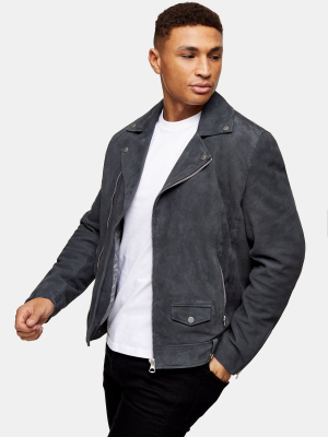 Charcoal Suede Biker Jacket