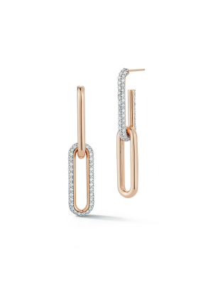 Saxon 18k Rose Gold And White Rhodium Diamond Mix Matched 2 Drop Elongated Link Earring