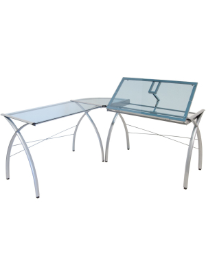 Futura L-shaped Desk With Adjustable Top - Silver/blue Glass