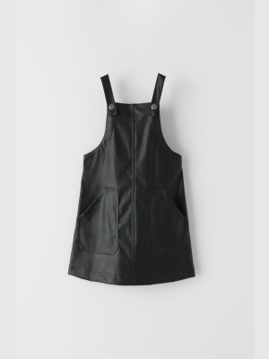 Faux Leather Snap Pinafore Dress