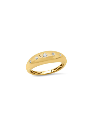 14k Yellow Gold 5 Diamond Gypsy Ring