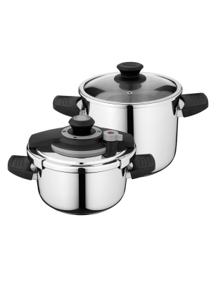 Berghoff Vita 4pc 18/10 Stainless Steel Pressure Cooker Set 7.4 Qt & 4.2qt