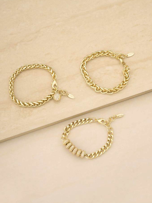 Linked Chain Trio 18k Gold Plated Bracelet Set