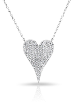 14kt White Gold Diamond Medium Modern Pave Heart Necklace