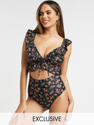 Peek & Beau Fuller Bust Exclusive Cut Out Swimsuit With Ruffle In Winter Floral