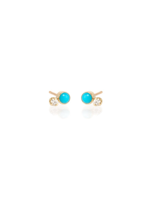14k Mixed Turquoise And Diamond Studs