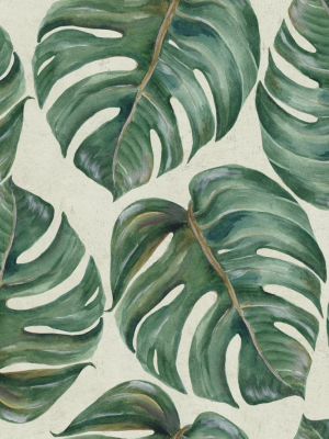 Tropical Leaf Wallpaper In Beige And Green From The Tropical Vibes Collection By Mind The Gap