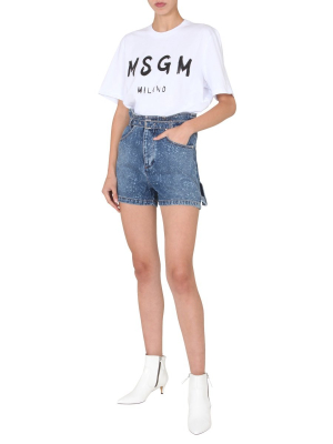 Msgm Paint-splatter Printed Denim Shorts