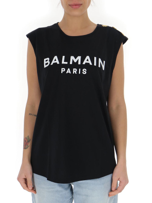 Balmain Logo Printed Button Detail Tank Top