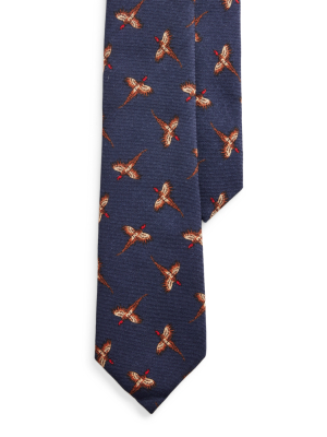 Pheasant-print Wool Narrow Tie