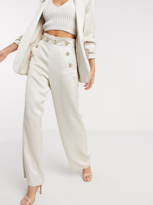 River Island Wide Leg Sheen Pants In Cream