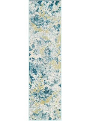 Watercolor Ivory/light Blue Runner Rug