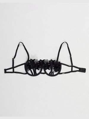 Bluebella Tallis Open Cup Bra With Velvet Floral Applique Overlay In Black