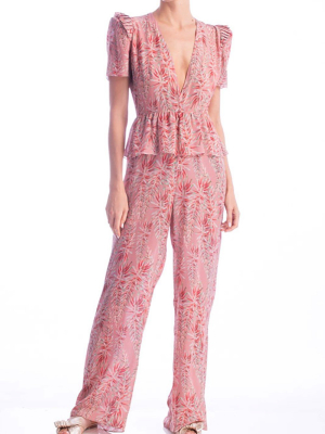 Pink Aloe V Neck Ruffled Jumpsuit