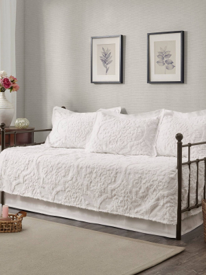 Eugenia Daybed 5pc Tufted Cotton Chenille Daybed Cover Set White